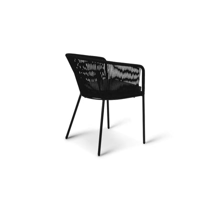 Shiro 6 seater wooden garden dining table with 6 Hali black rope chairs - Laura James