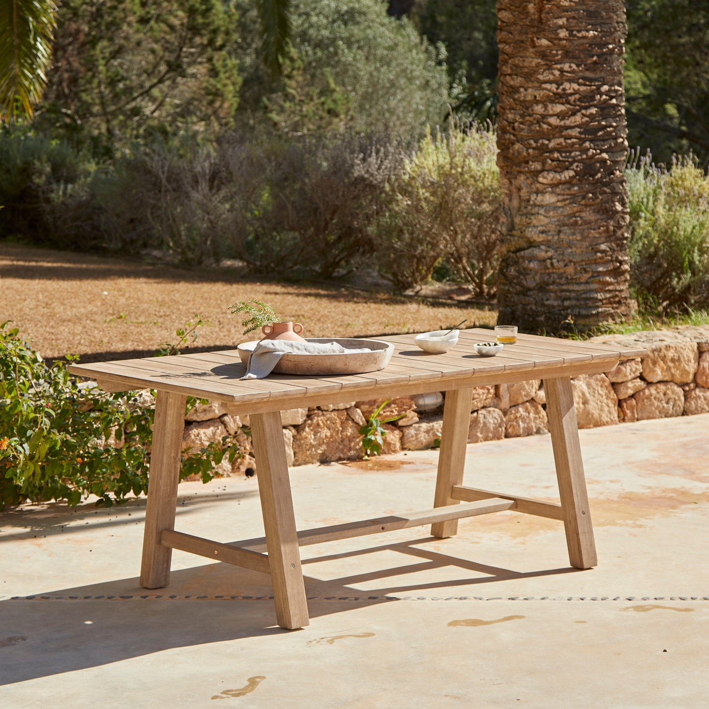 Shiro Wooden Rectangular Garden Dining Table Set with 4 Shiro chairs & Bench with Cushion Pads- Laura James