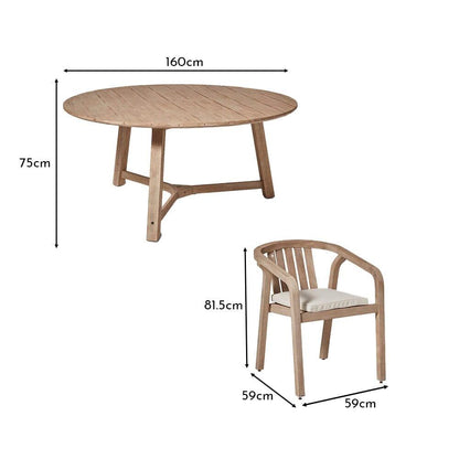 Shiro 6 Seater Wooden Round Garden Dining Table with 6 Shiro chairs - 160cm - Laura James