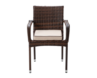 Roma 4 Rattan Garden Chairs, Large Round Table and Lazy Susan Set in Chocolate and Cream