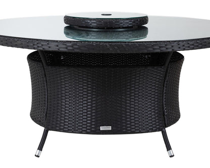 Large Round Dining Table with Lazy Susan and Cover, Black, Glass