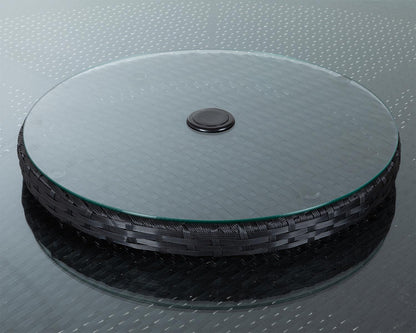 Large Round Dining Table with Lazy Susan and Cover, Black, Glass