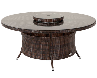 Roma 4 Rattan Garden Chairs, Large Round Table and Lazy Susan Set in Chocolate and Cream