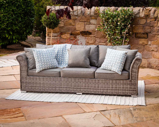 Lisbon 3 Seater Rattan Garden Sofa in Grey
