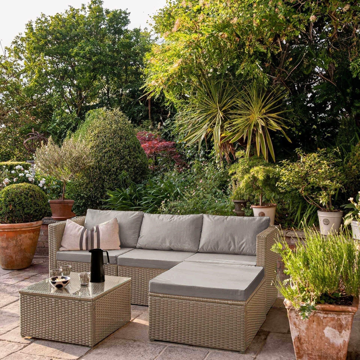 Weston 4 Seater Rattan Garden Corner Sofa Set - Natural Weave