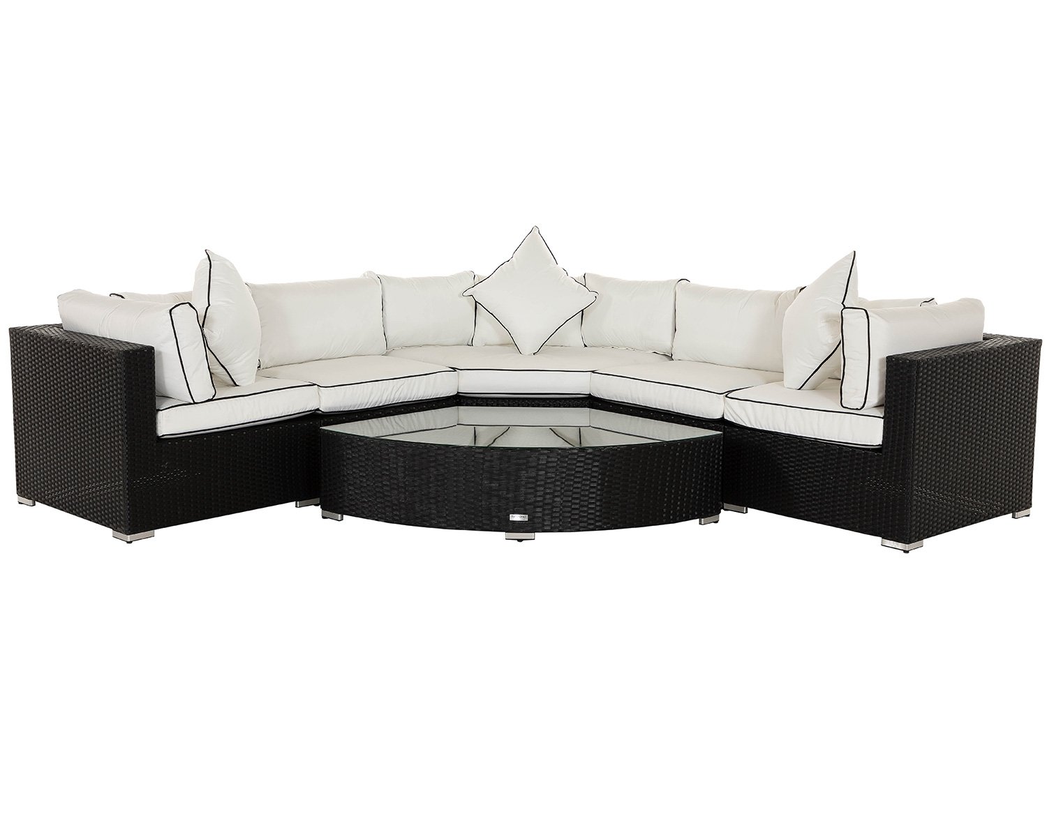 Rattan Garden Corner Sofa Set in Black &amp; White - 6 Piece Angled Set - Florida