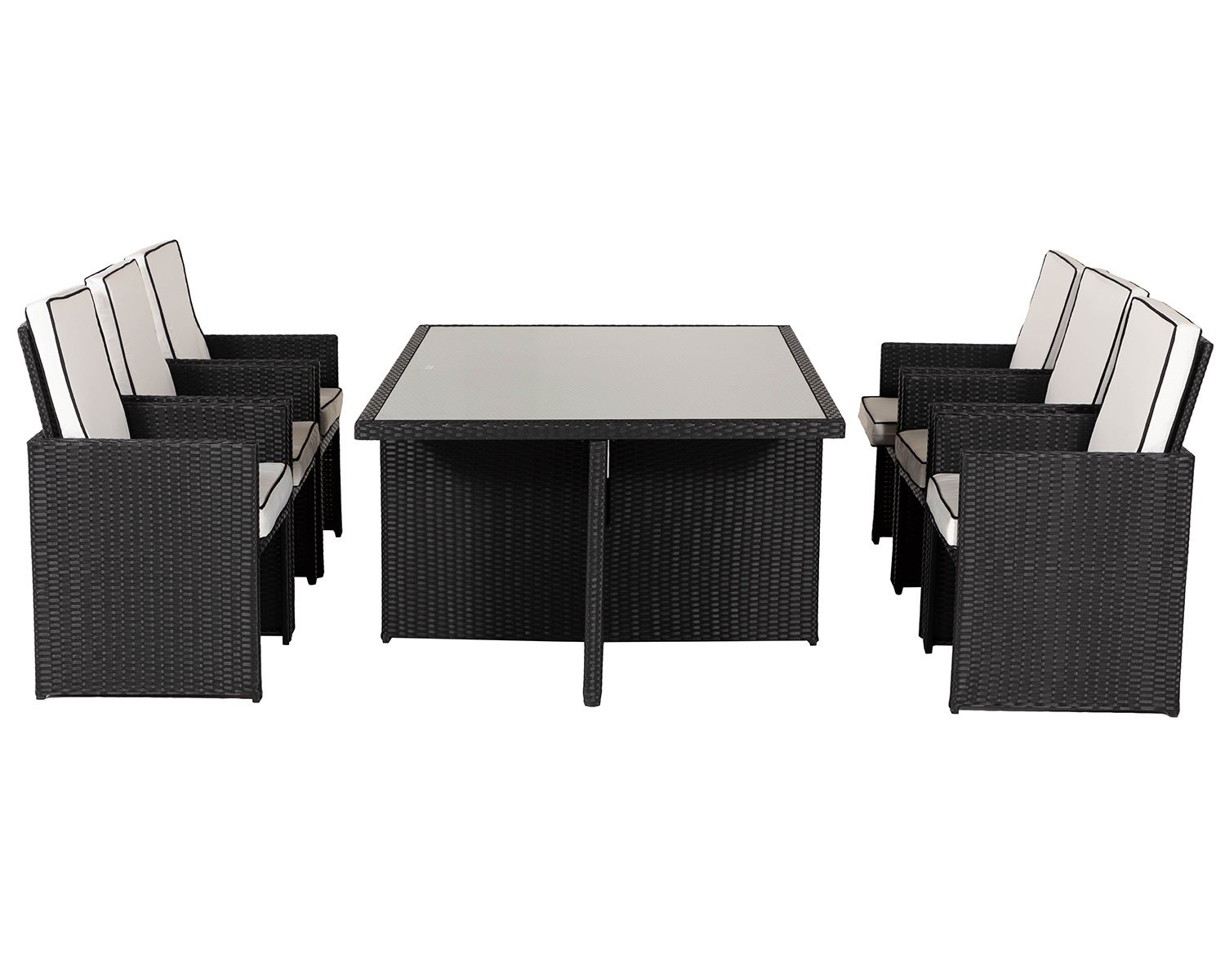6 Seat Rattan Garden Dining Cube Set in Black & White - Barcelona - Rattan Direct