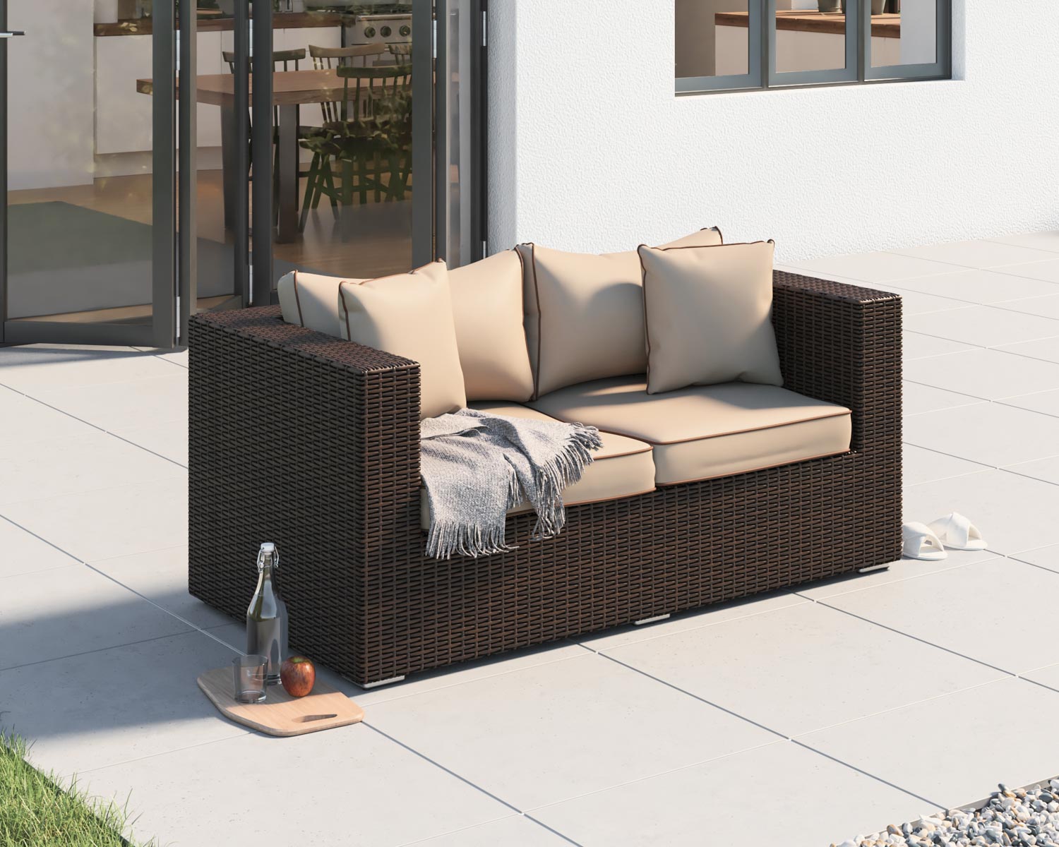 Product photograph of 2 Seater Rattan Garden Sofa In Brown - Ascot - Rattan Direct from Rattan Direct
