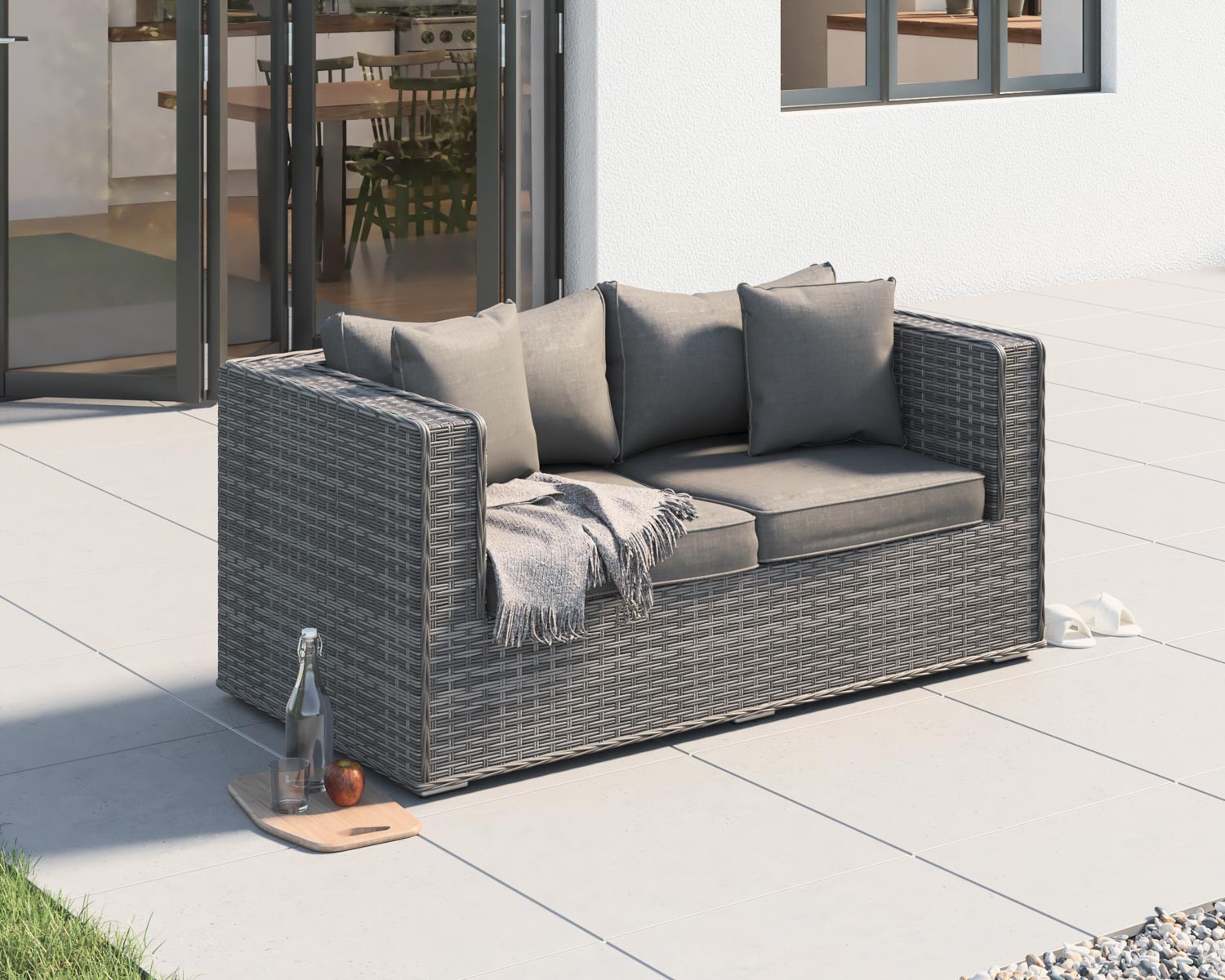 Product photograph of 2 Seater Rattan Garden Sofa In Grey - Ascot - Rattan Direct from Rattan Direct