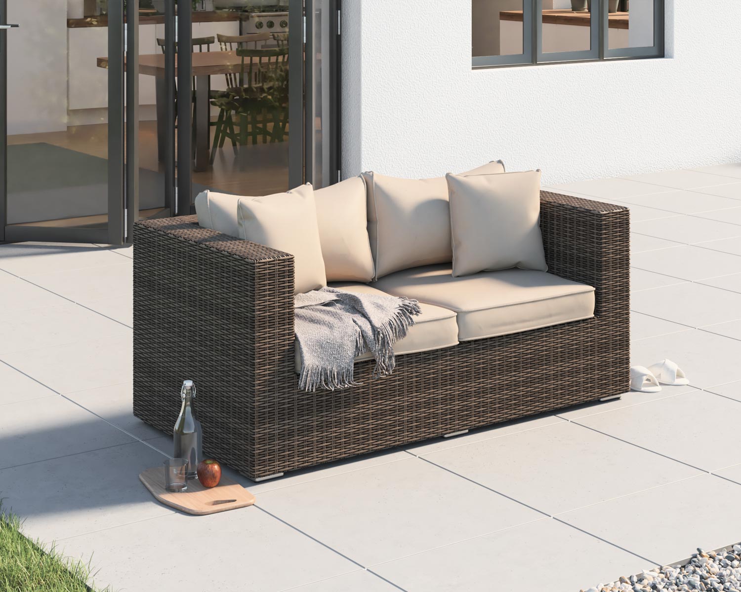 Product photograph of Ascot 2 Seater Rattan Garden Sofa In Truffle Brown Champagne - Rattan Direct from Rattan Direct