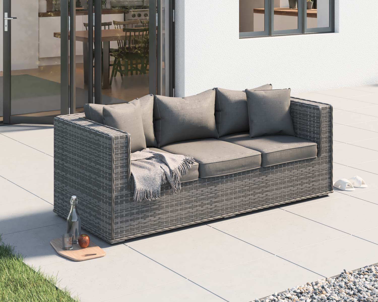 Product photograph of 3 Seater Rattan Garden Sofa In Grey - Ascot - Rattan Direct from Rattan Direct