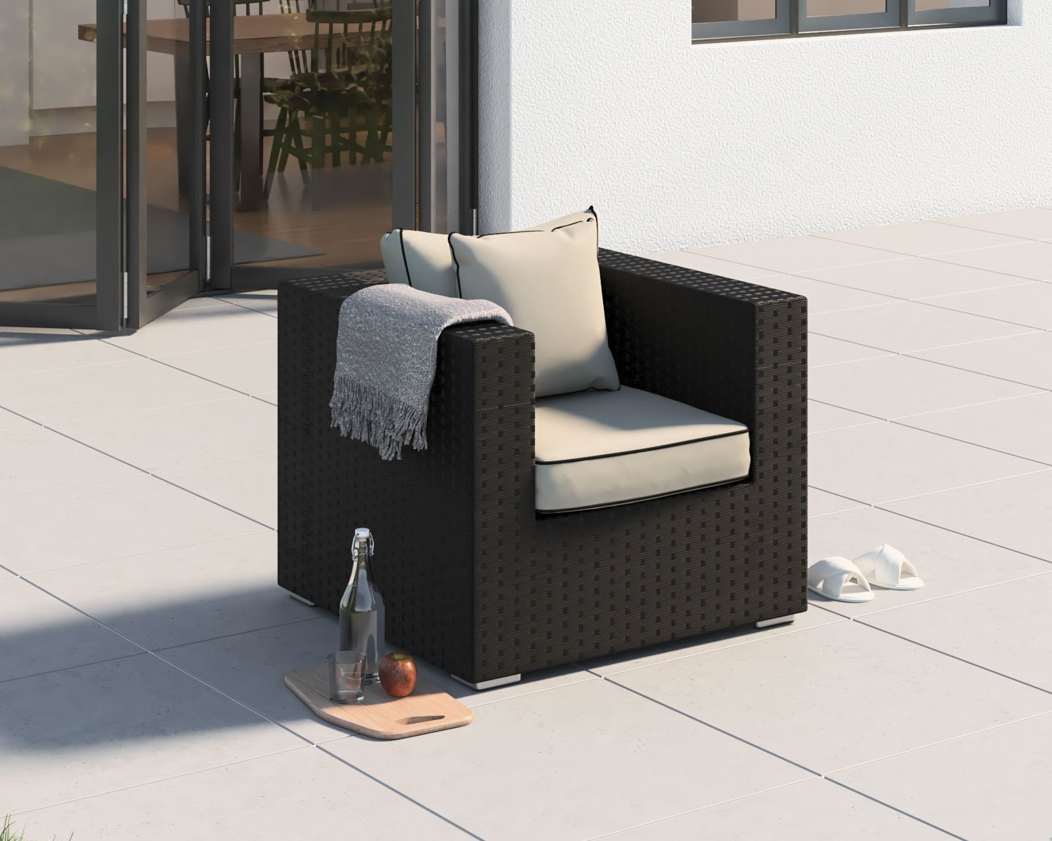 Product photograph of Rattan Garden Armchair In Black White - Ascot - Rattan Direct from Rattan Direct