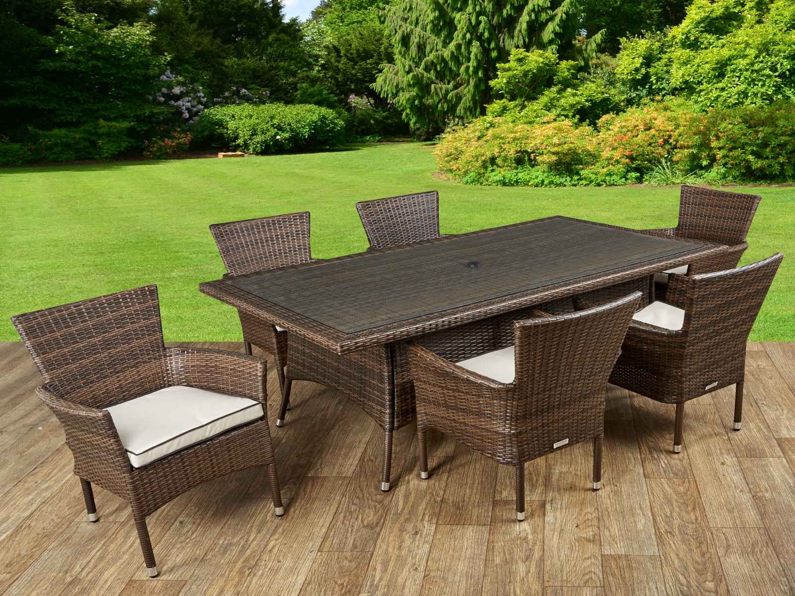 cambridge 6 rattan garden chairs and rectangular table set in chocolate and cream - Garden Furniture 6 cambridge 6 rattan garden chairs and rectangular table set in chocolate and cream - Garden Furniture 6