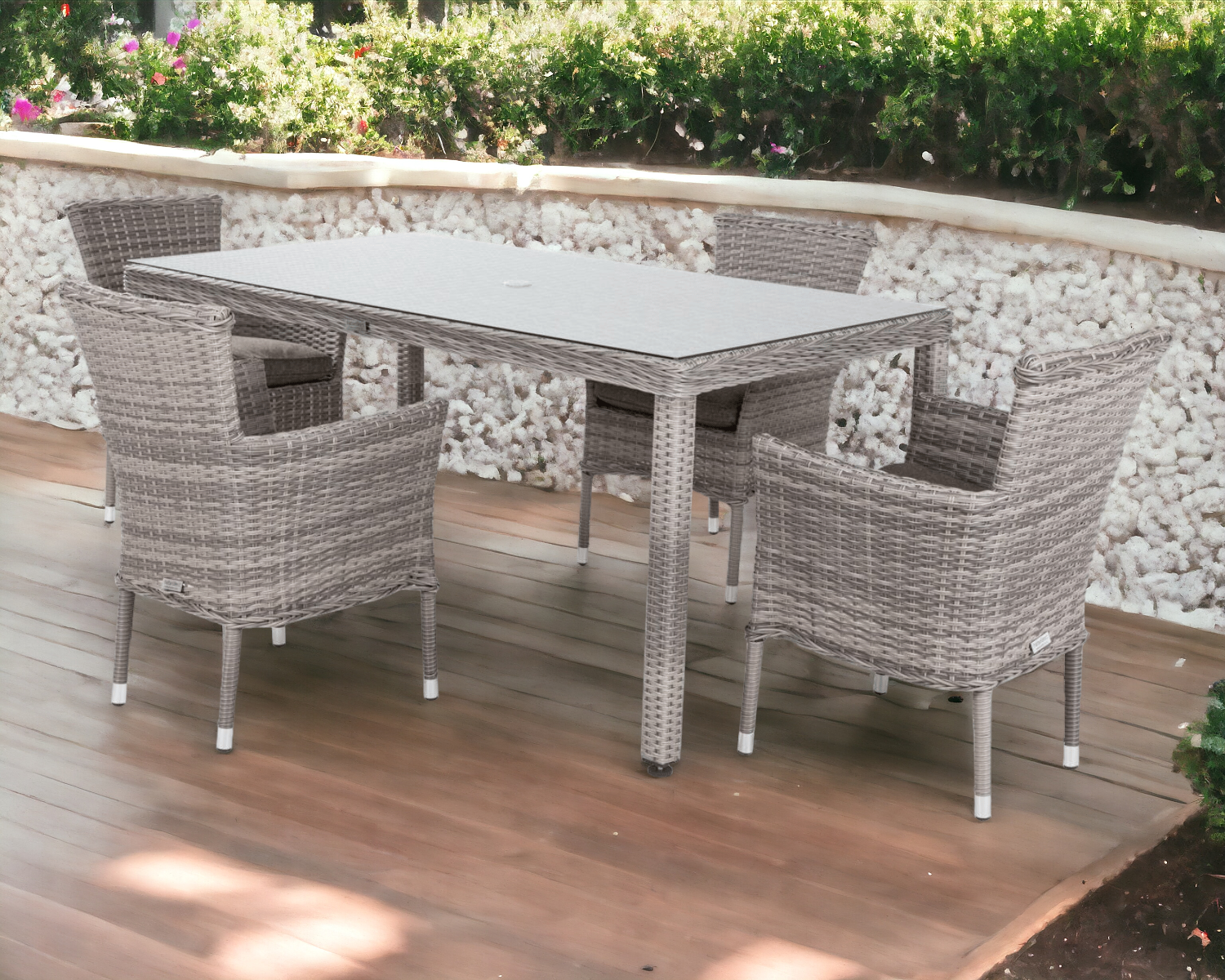 4 Stackable Chairs Rectangular Open Leg Rattan Garden Dining Table In Grey Cambridge Rattan Direct