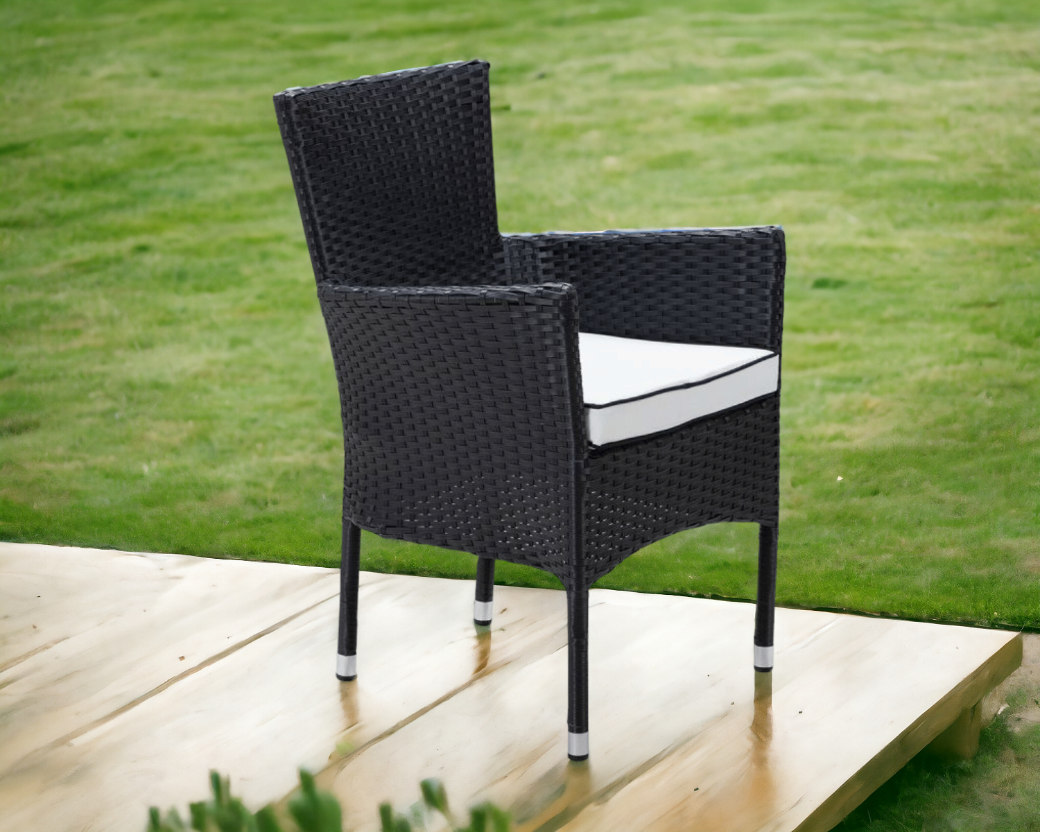 Product photograph of Stackable Rattan Garden Chair In Black White - Cambridge - Rattan Direct from Rattan Direct
