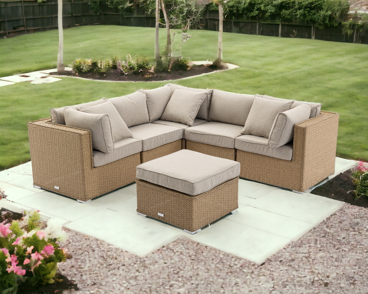 Product photograph of Rattan Garden 6 Piece Corner Sofa Set In Willow - Florida - Rattan Direct from Rattan Direct