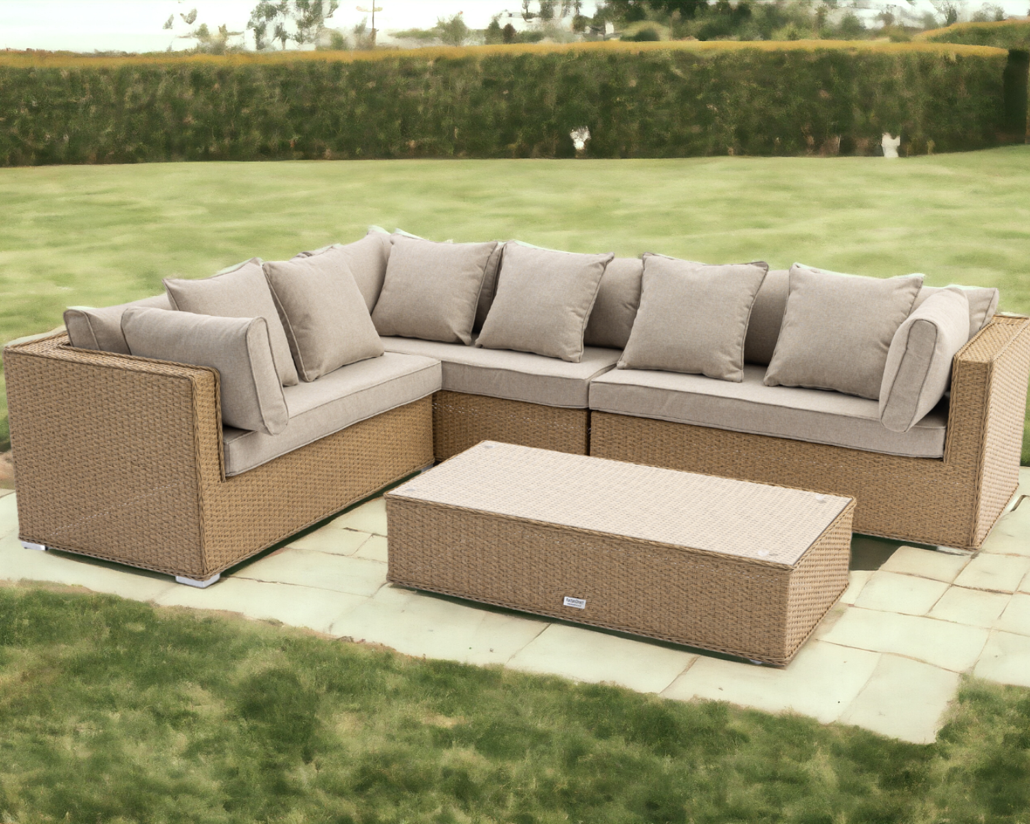 Product photograph of Rattan Garden Righthand Corner Sofa Set In Willow - Monaco - Rattan Direct from Rattan Direct