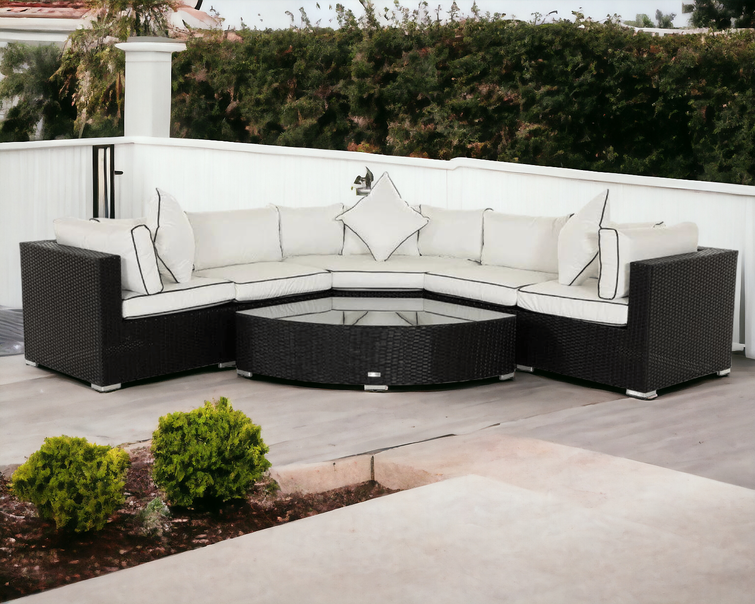 Product photograph of Rattan Garden Corner Sofa Set In Black White - 6 Piece Angled Set - Florida - Rattan Direct from Rattan Direct