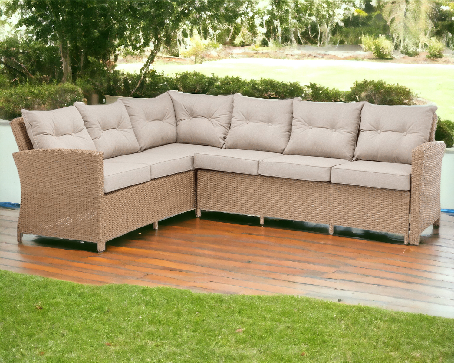 Product photograph of Sorrento Rattan Corner Sofa In Willow - Rattan Direct from Rattan Direct