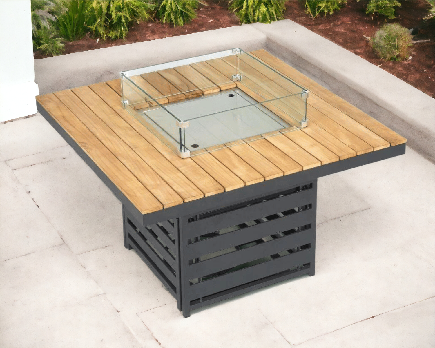 Product photograph of Sequoyah Aluminium Teak Fire Pit Table - Rattan Direct from Rattan Direct