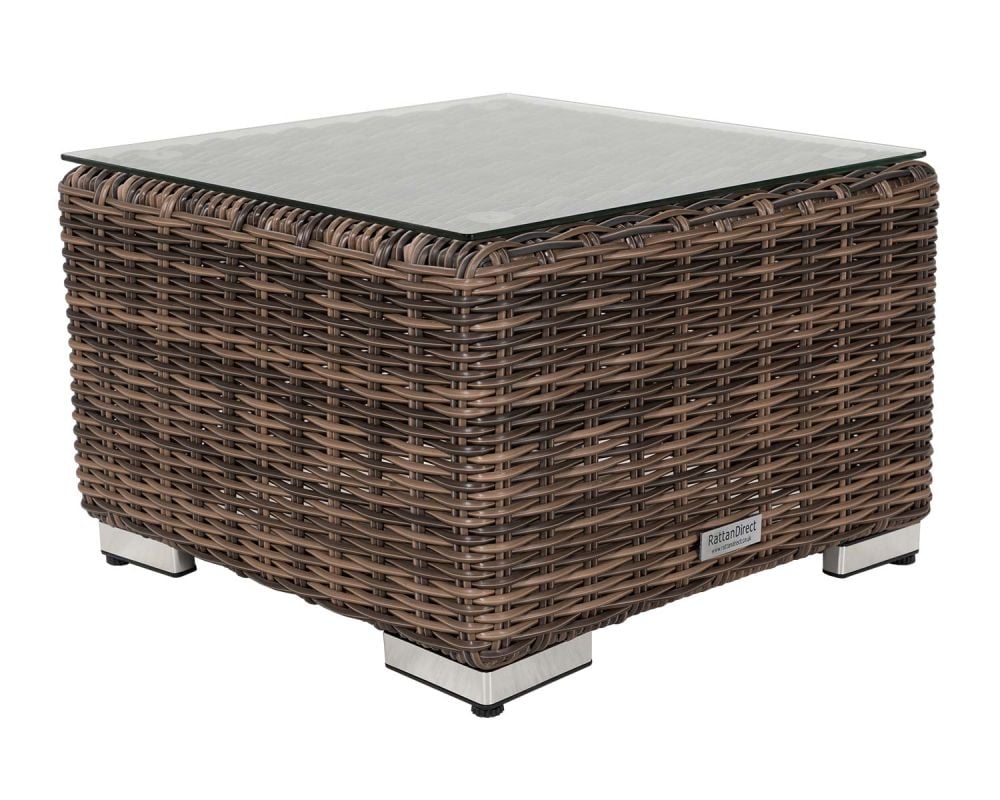 Brown rattan side shop table