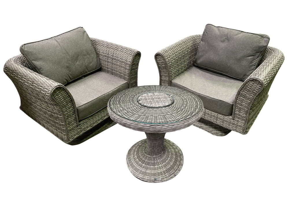 Grey Rattan Garden Set with 2 Swivel Chairs and Bistro Ice Bucket Table Lisbon Range Rattan Direct