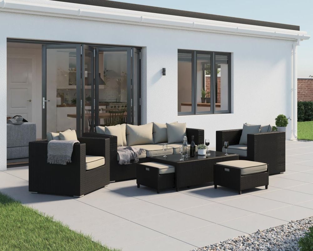 Black 3-Seater Rattan Garden Sofa Set Ascot Range Rattan Direct