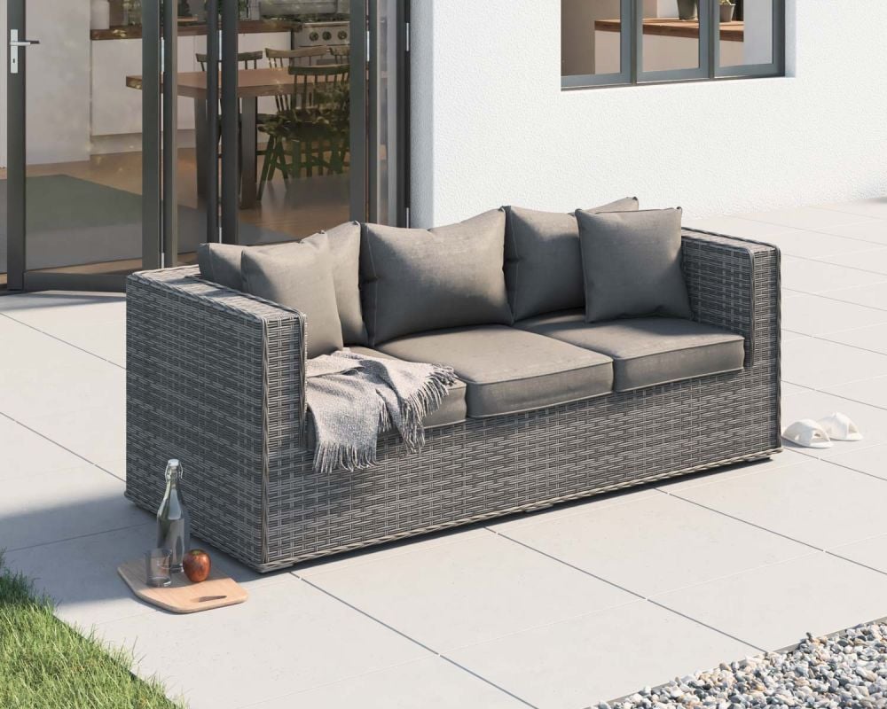 Ascot 3 Seat Outdoor Rattan Sofa in Grey Rattan Direct