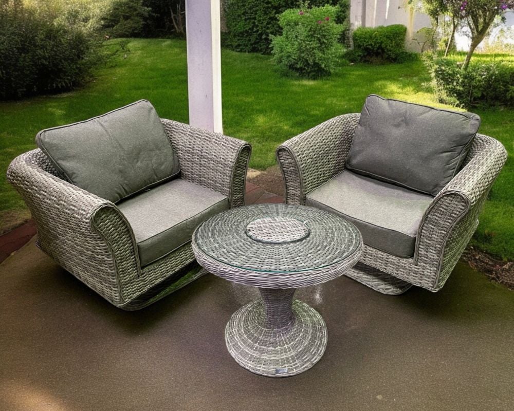 Grey Rattan Garden Set with 2 Swivel Chairs and Bistro Ice Bucket Table Lisbon Range Rattan Direct