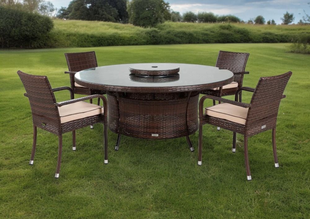 Brown Rattan 4 Roma with Large Round Table Set FREE Lazy Susan Rattan Direct