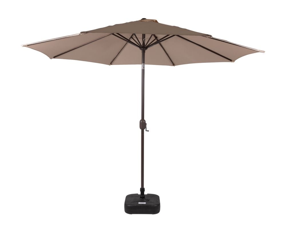 Market Parasol And Plastic Base in Chocolate and Cream Rattan Direct