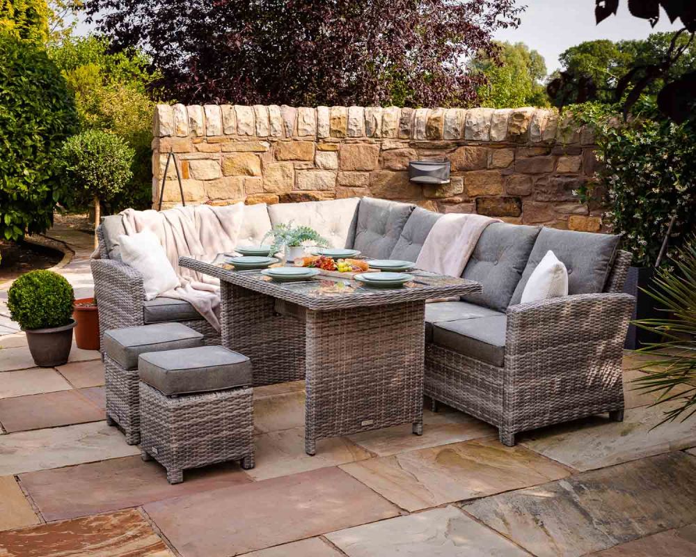 Grey Large Rattan Garden Corner Sofa Dining Set Sorrento Range