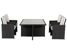 Barcelona 5 Piece Rattan Garden Cube Set in Black and Vanilla
