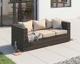 Ascot 3 Seat Rattan Garden Sofa in Truffle and Champagne