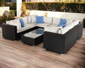 Geneva 11: Rattan Garden Corner Set in Black and Vanilla