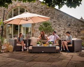 Ascot 3 Seater Rattan Garden Sofa Set in Chocolate and Cream