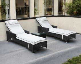 Cambridge Rattan Garden Sun Lounger Set in Black and Vanilla