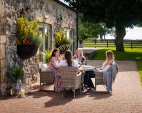 Cambridge 4 Rattan Chairs and Small Round Dining Table Set in Grey