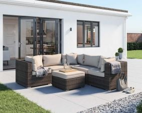 Florida 6 Piece Rattan Garden Corner Sofa Set in Premium Truffle Brown and Champagne