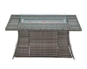 Rectangular Rattan Dining Table with Fire Pit in Grey