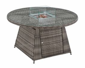 Circular Rattan Dining Table with Fire Pit in Grey