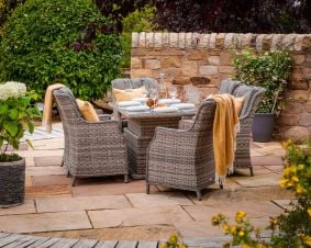 Riviera 6 Rattan Garden Dining Chairs and Adjustable Table Set in Grey