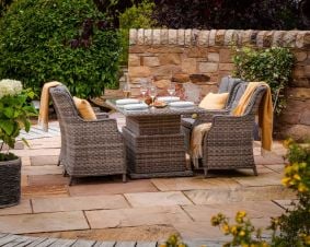 Riviera 4 Rattan Garden Dining Chairs and Adjustable Table Set in Grey