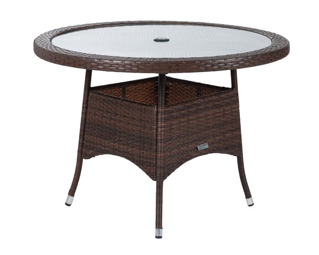 Roma Small Round Dining Table Brown, Round Rattan Garden Table With Glass Top