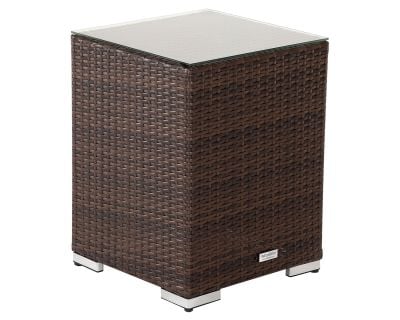 Tall Square Rattan Garden Side Table in Chocolate Mix