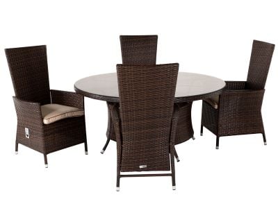 Cambridge 4 Rattan Reclining Chairs and Large Round Table Set in Chocolate Mix and Coffee Cream