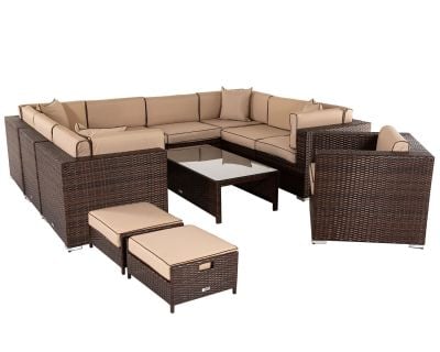 Geneva 12 Piece Rattan Garden Corner Sofa Set in Chocolate and Cream