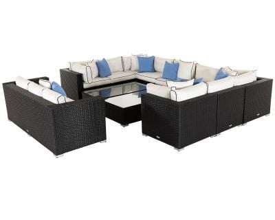 Geneva 12 Piece Rattan Garden Corner Sofa Set in Black and Vanilla