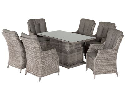 6 Riviera Rattan Garden Dining Chairs and Adjustable Table Set in Grey