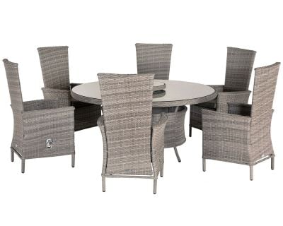 Cambridge 6 Rattan Reclining Chairs and Large Round Table Set in Grey